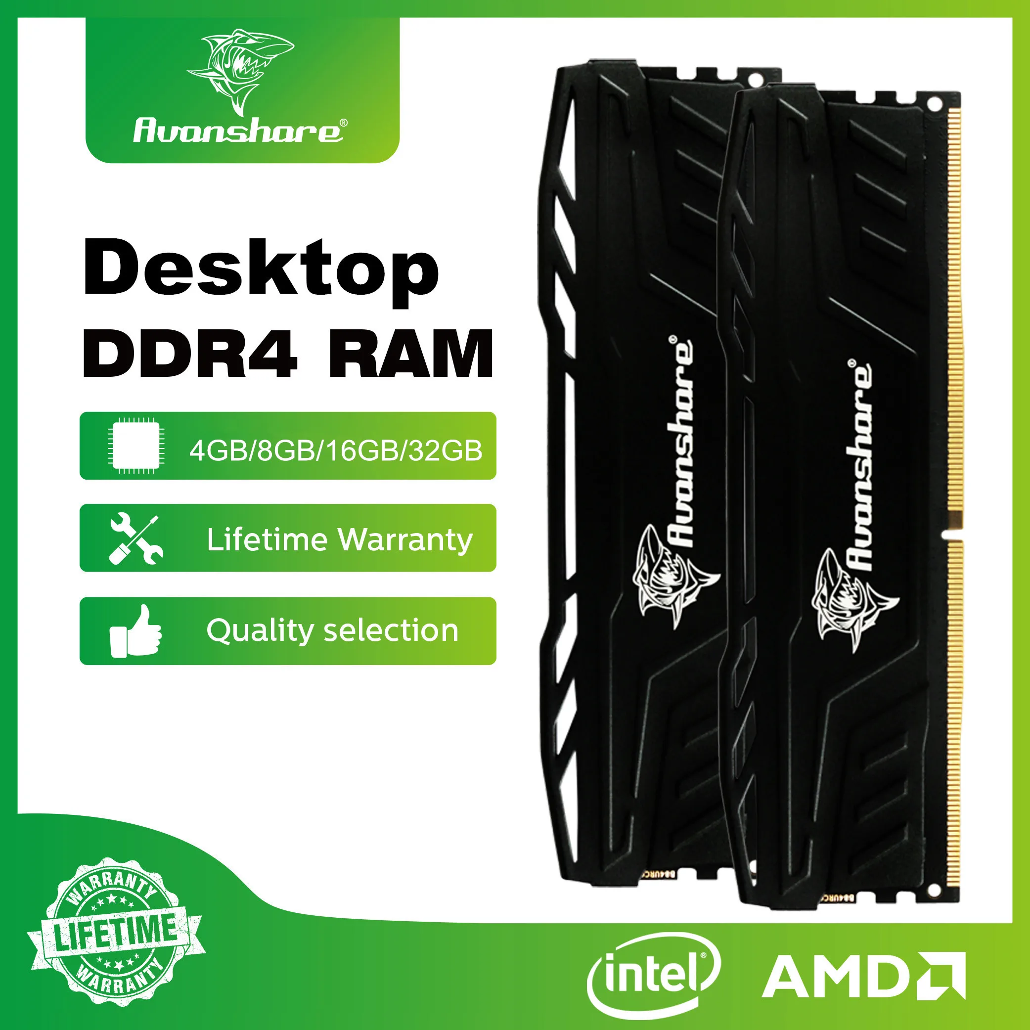 Avanshare Ram Memory DDR4 8GB 16GB DDR4 3200mhz 2666mhz 2400mhz Memory HeatSink XMP2.0 288Pin UDIMM Dual Channel For Desktop PC