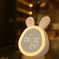 Kids Alarm Clock Cute Rabbit Digital Sound Control Clock for Children Night Light Bedside Clock Sleep Music Snooze Clock Kids Gi