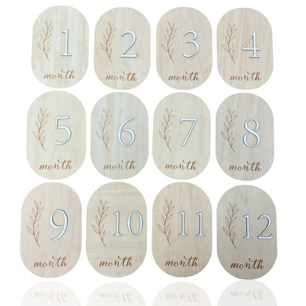 1Set Wooden Baby Month Milestone Card Flower Shape Record Card Newborn Birthday Gift Souvenir Baby Photo Photography Accessories