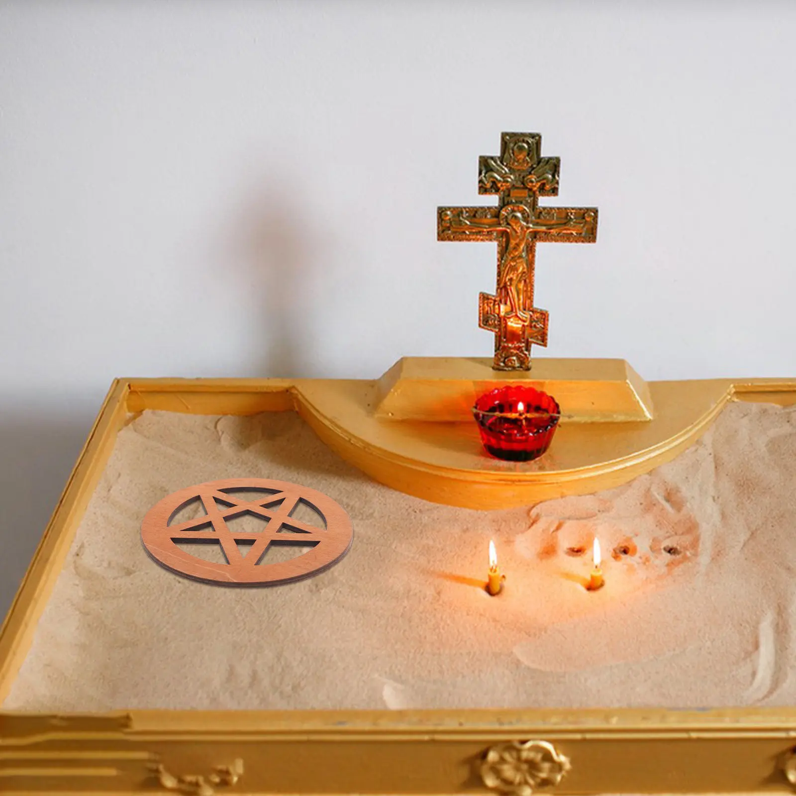 Hand-Carved Wooden Pentacle Altar Decor – Star Table Topper & Wall Hanging Decoration