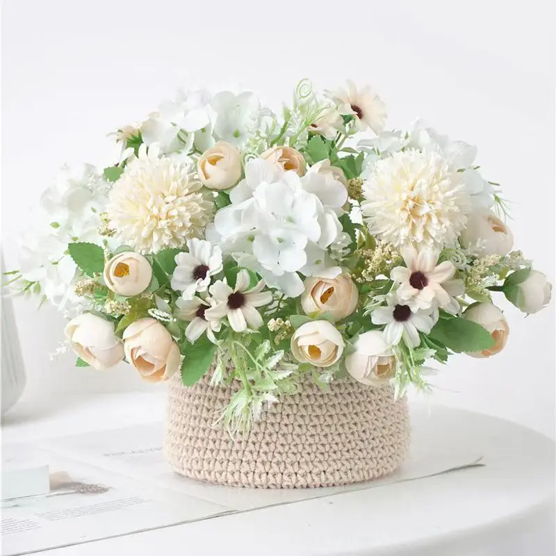 7 Heads Hydrangea Flowers Artificial Bouquet Silk Blooming Fake Peony Bridal Hand Flower Roses Wedding Centerpieces Decor