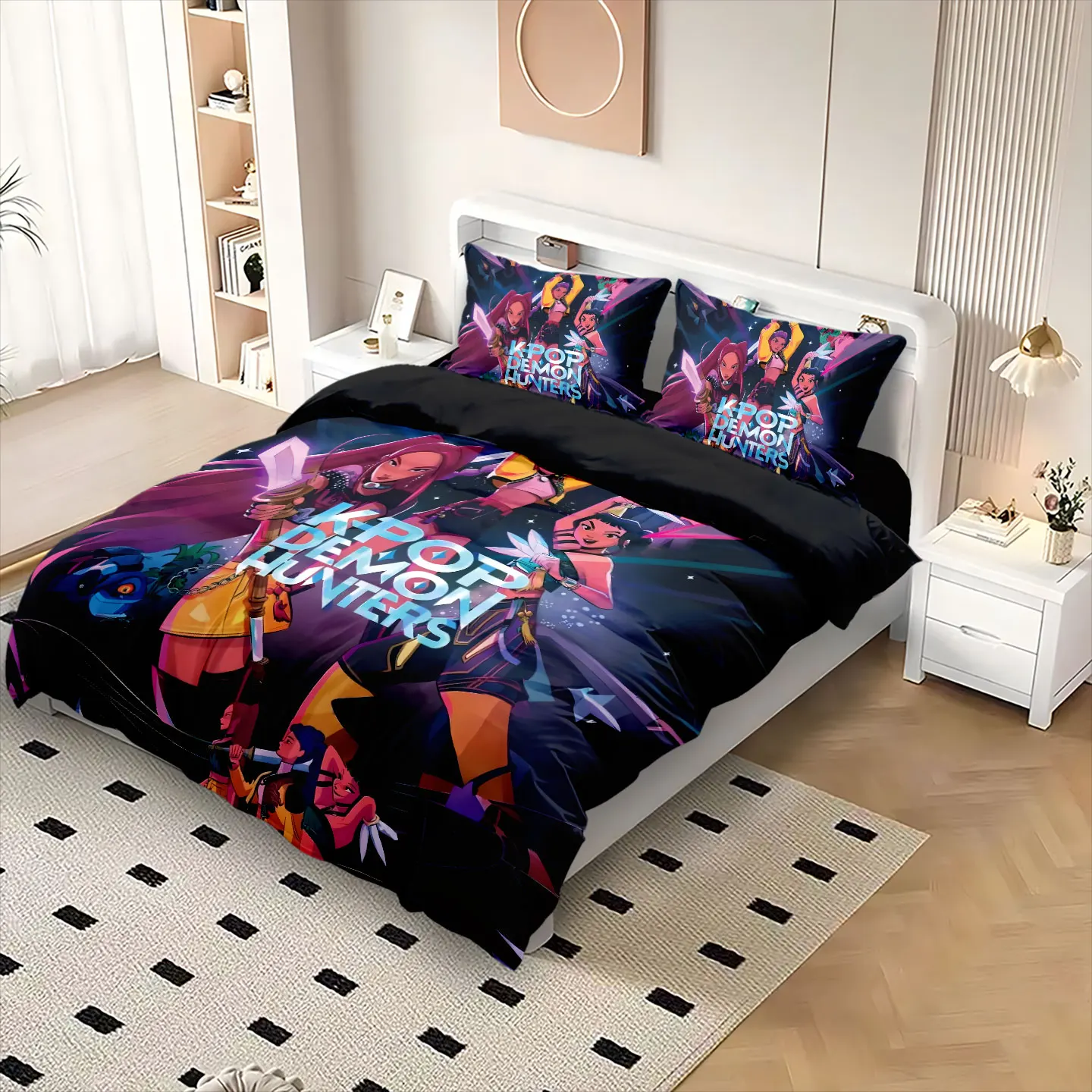 طقم لحاف بدون قلب مطبوع مكون من 3 قطع من مجموعة Kpop Girl، ديكور متعدد المقاسات لغرفة النوم والعطلات، قابل للغسل في الغسالة