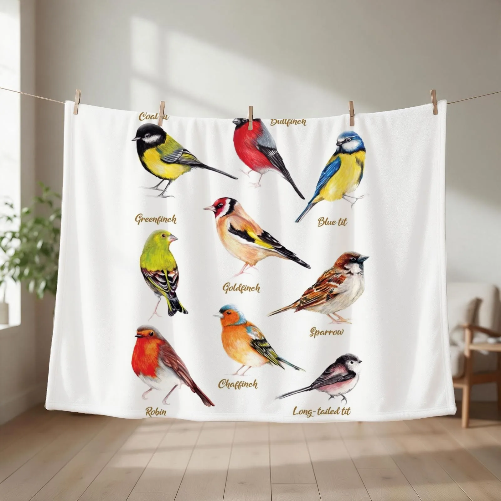 British Garden Birds Collection Throw Blanket couch cozy soft plush fuzzy picnic outdoor blanket