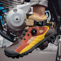 Men's Motorcycle Ankle Boots Motocross Racing Shoes Women Breathable Mesh Biker Boots Anti-slip Shoes Leather Motorcyclist Boots