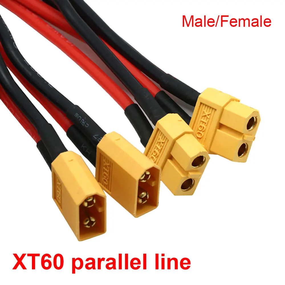 XT60 Male/Female Cable Parallel Battery Connector 3-Way 14AWG Silicone Wire Dual Extension Y Splitter for Battery Charger Motor