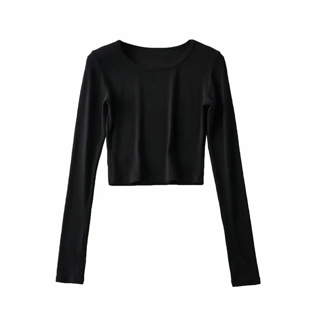 

Women's Basic Casual Long-Sleeved T-Shirt Spring Chic European American Style round Neck Short Sports Top Fashion