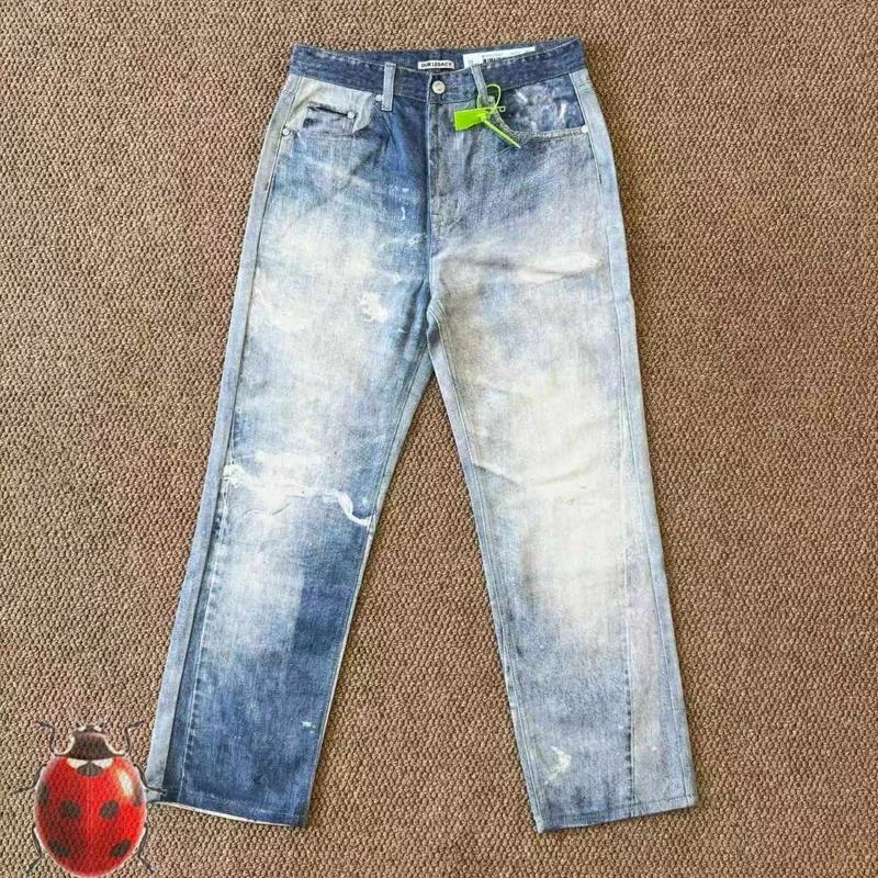 

Лучшее качество Our Legacy Digital Print Straight Wash Distressed Свободные джинсы Мужчины Женщины Унисекс High Street Повседневные джинсовые брюки Y2k