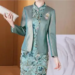 Peacock Blue Short Mother of the Bride Dress With Jacket Satin Lace 2 Pieces Wedding Ceremony Evening Mother Gowns Elegant New