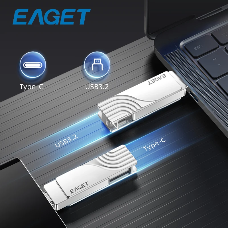 Eaget USB 3.2 OTG Type C Pen Drive 2 in 1 USB Flash Drive 32GB 64GB 128GB 256GB 512GB Customized Metal Pendrive For Macbook PC
