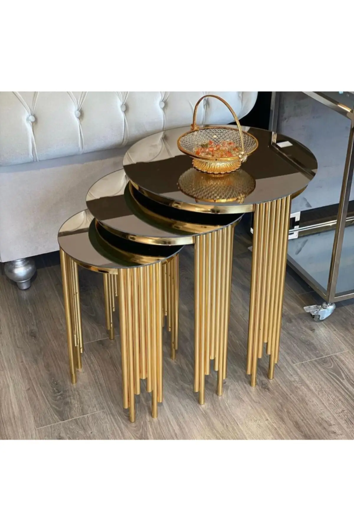 Columna Zigon mesa de centro Triple de Metal dorado