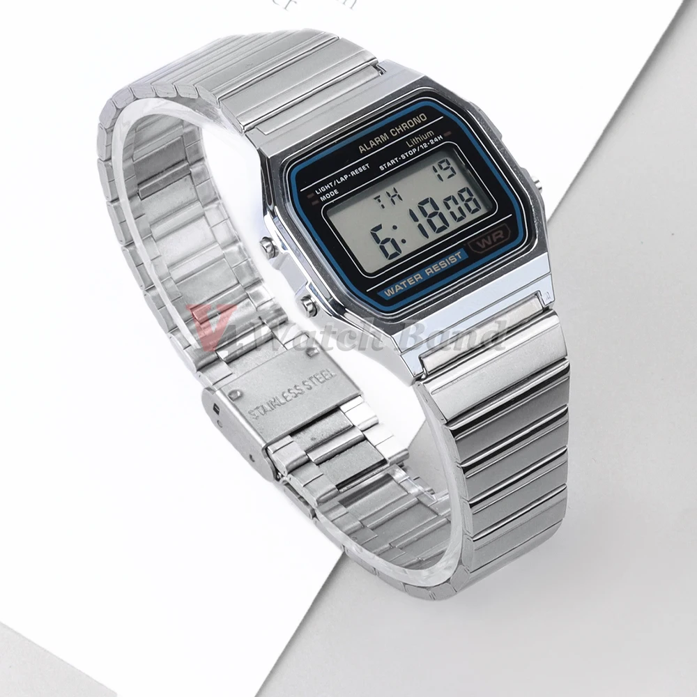 For Casio F-91W Watchband 18mm for SGW400 F91W F84 F105/108/A158W/168 AE1200/1300 Bracelet Vintage Stainless Steel Wrist Band