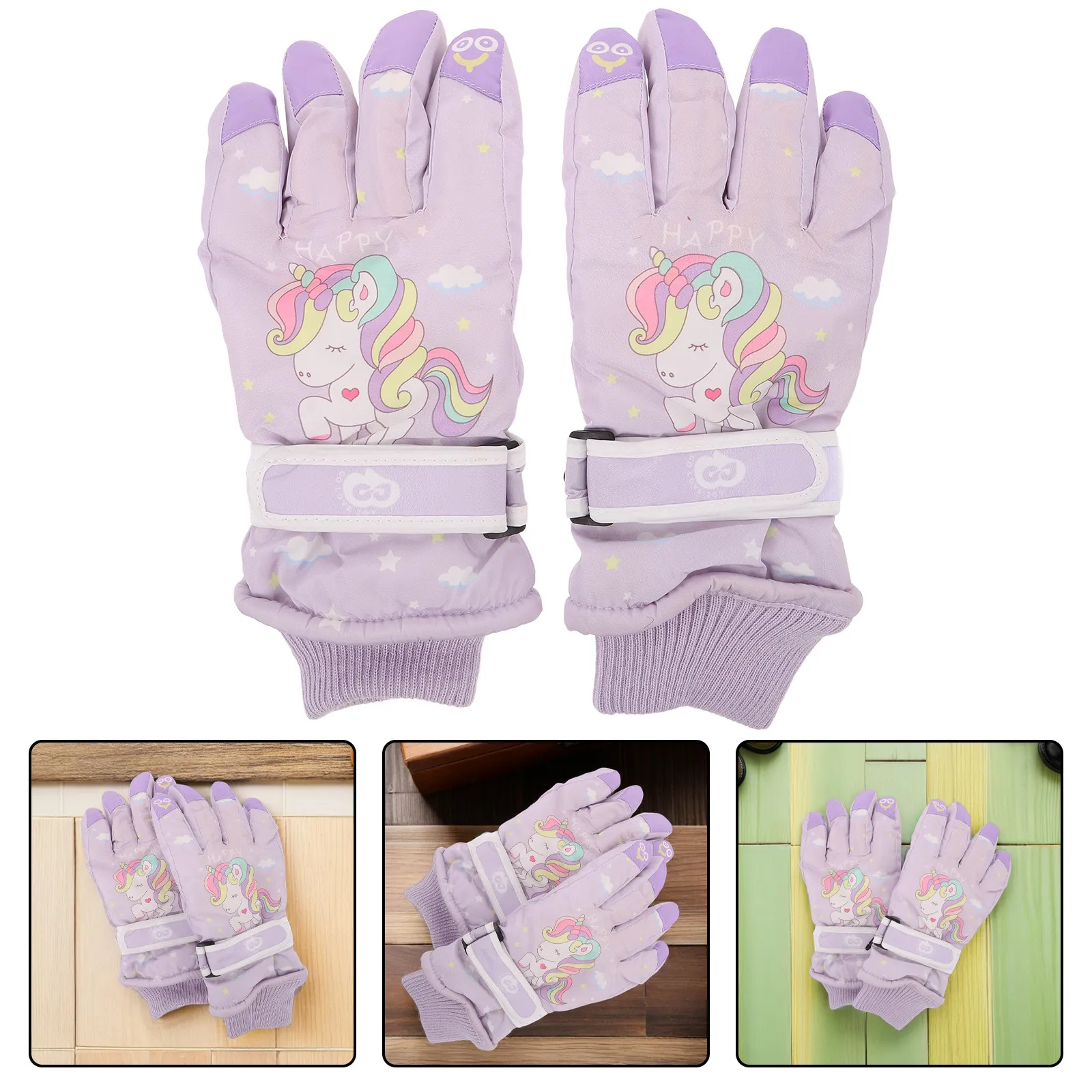 

1Pair Kids Winter Ski Gloves Waterproof Thermal Snowboard Mittens Pattern Windproof Cold Weather Children Girls Boys