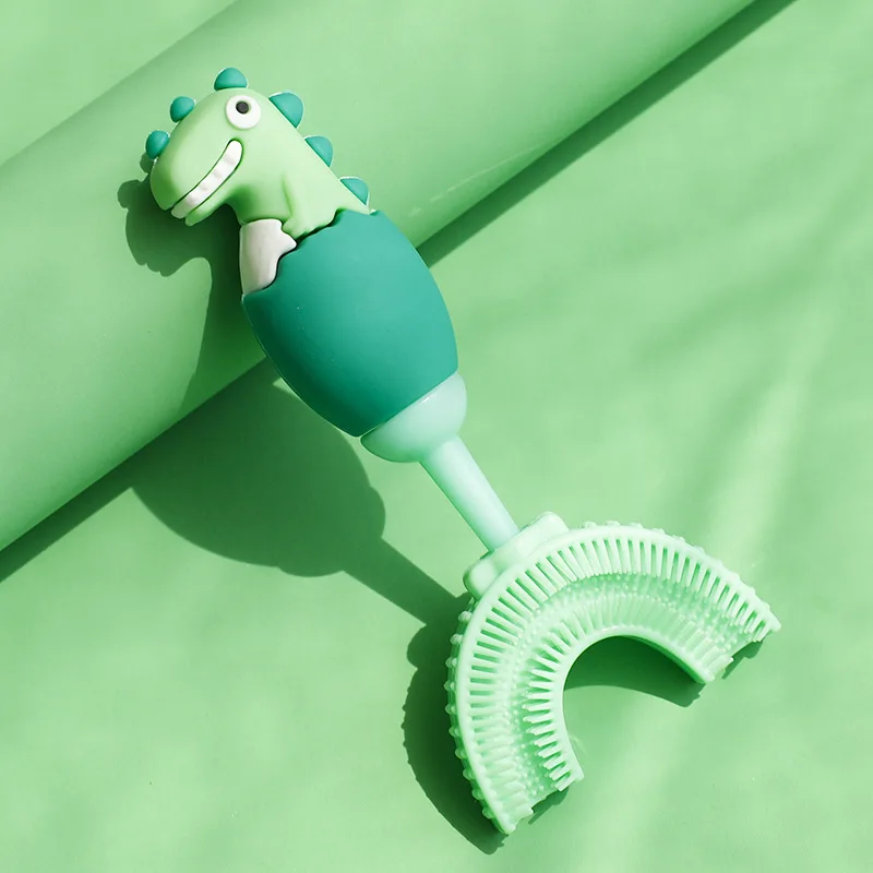 فرشاة أسنان للأطفال بزاوية 360 درجة على شكل حرف U فرشاة أسنان للأولاد والبنات من السيليكون أداة تنظيف للعناية بالفم لحديثي الولادة