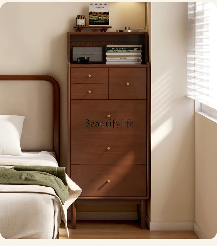 Solid Wood Household Bedroom Walnut Storage Locker Small Apartment Six-Bucket Cabinet Cabinet