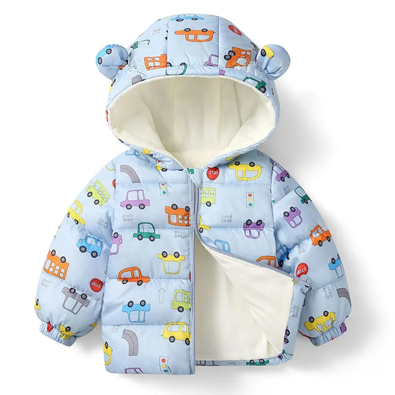 Children's Jacket Autumn Winter Cartoon Printed Hooded Thicken Warm Jacket Children's Cotton Jacket Boys GirlsCausal Outerwear