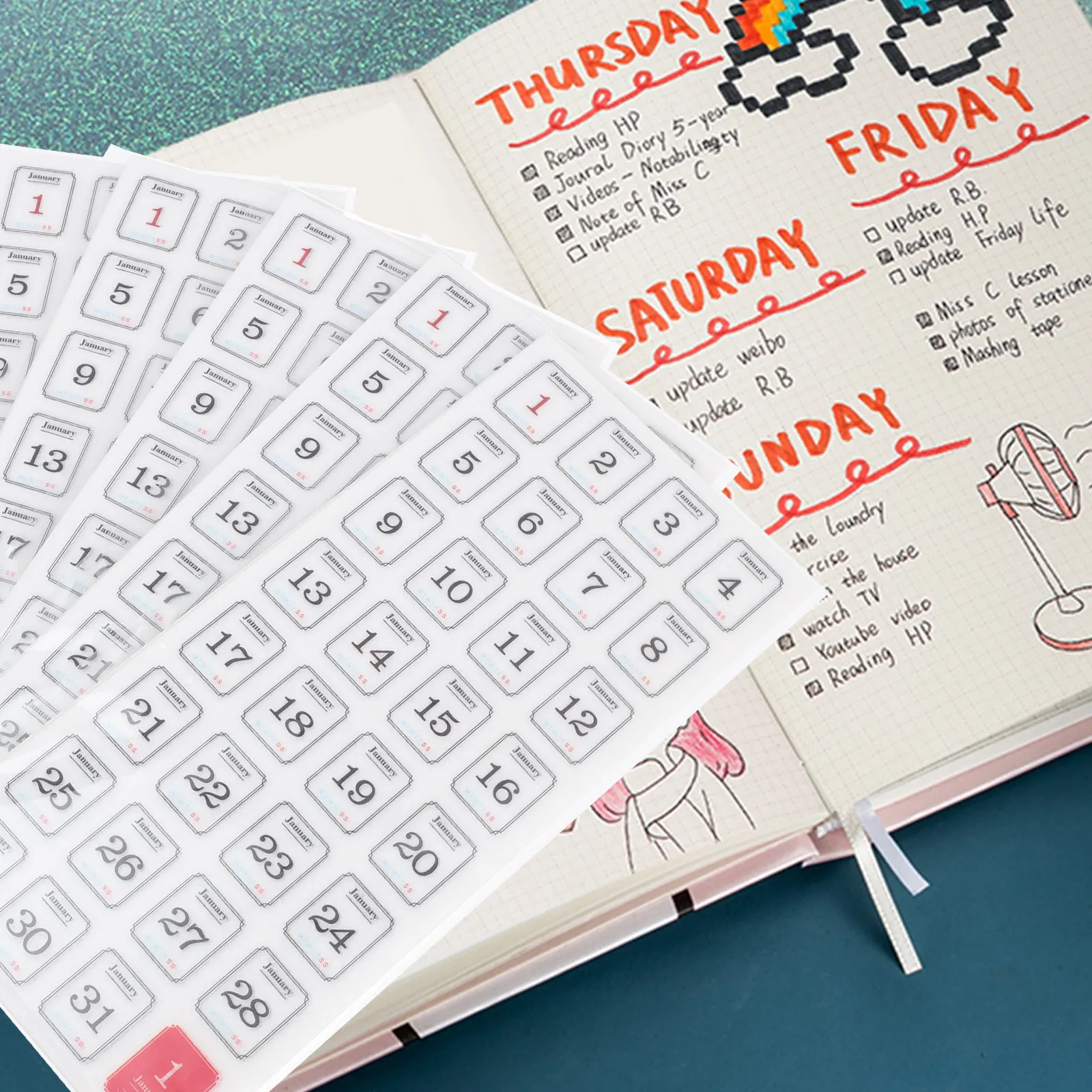 

60pcs Daily Planner Stickers Calendar Reminder Decoration Tabs for Notes Diary Handbook Year Plan Calendar Sticker
