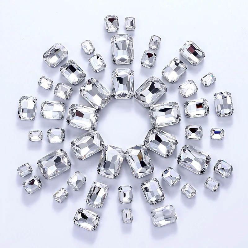 QIAO Mehrfachform Gemischte Größen Glas-Aufnähstränen Flache Rückseite Klare Kristallsteine für Hochzeitskleid-Accessoires – Detail 8