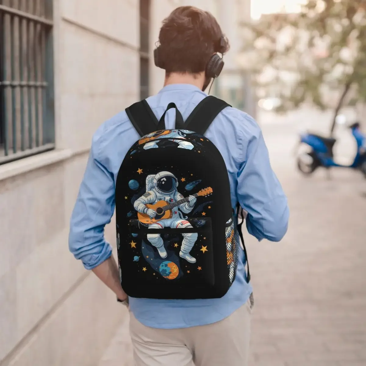 Astronaut Playing Guitar In The Space Student Backpack School Bag Hiking Travel Daypack for Men Women Bookbag Shoulder Bags