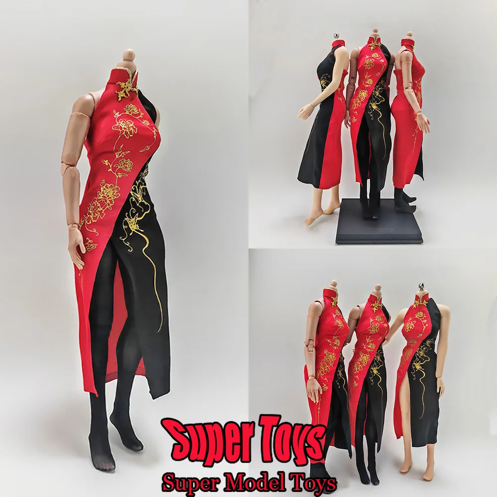 

‌1/6 Women Soldier Dress Secret Agent Ada Wong High-Slit Printed Cheongsam Dress Fit 12Inches Action Figure Doll Body