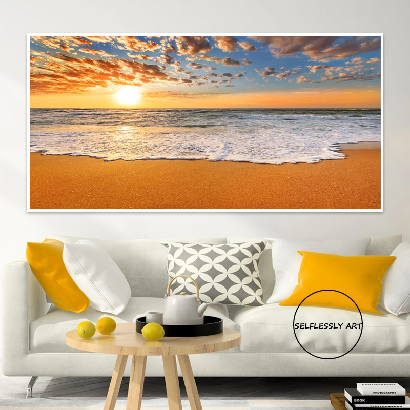 Sea Wave Beach Sunrise Canvas Painting Natural Landscape Poster Prints Seascape Wall Art Pictures For Living Room Home Decor