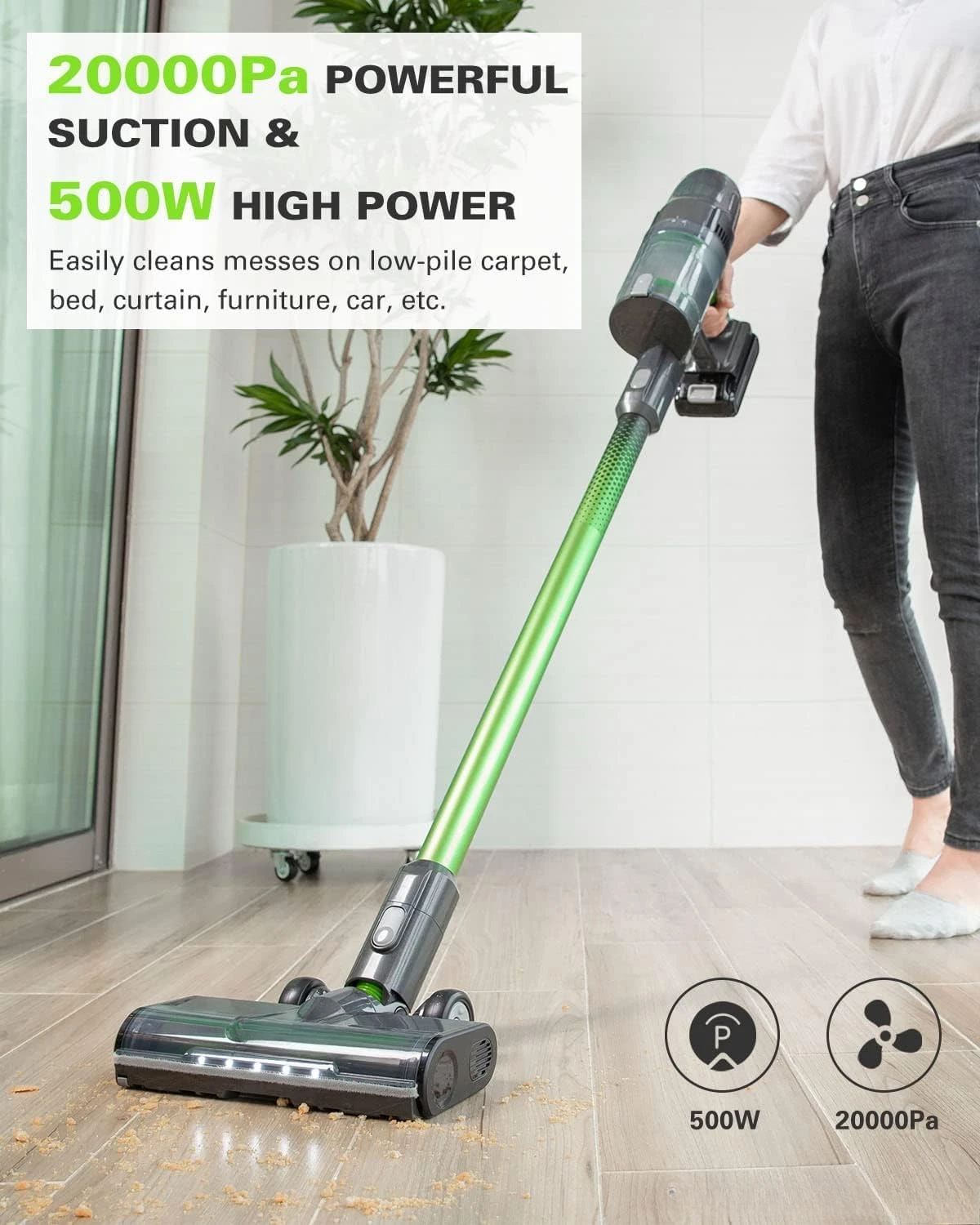 24V Brushless Cordless Stick Vacuum, Lightweight, Handheld, Pet, Anti-Allergen HEPA Filtration, Hard Floor, Carpet, Car