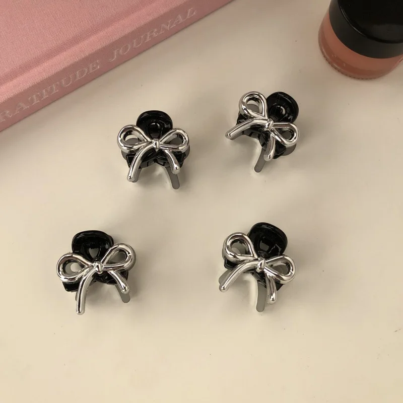 

2 шт., мини-зажим для волос с французским серебряным бантом для женщин и девочек, челка, боковой зажим, голова принцессы, сломанные волосы, маленькие аксессуары для волос, коготь