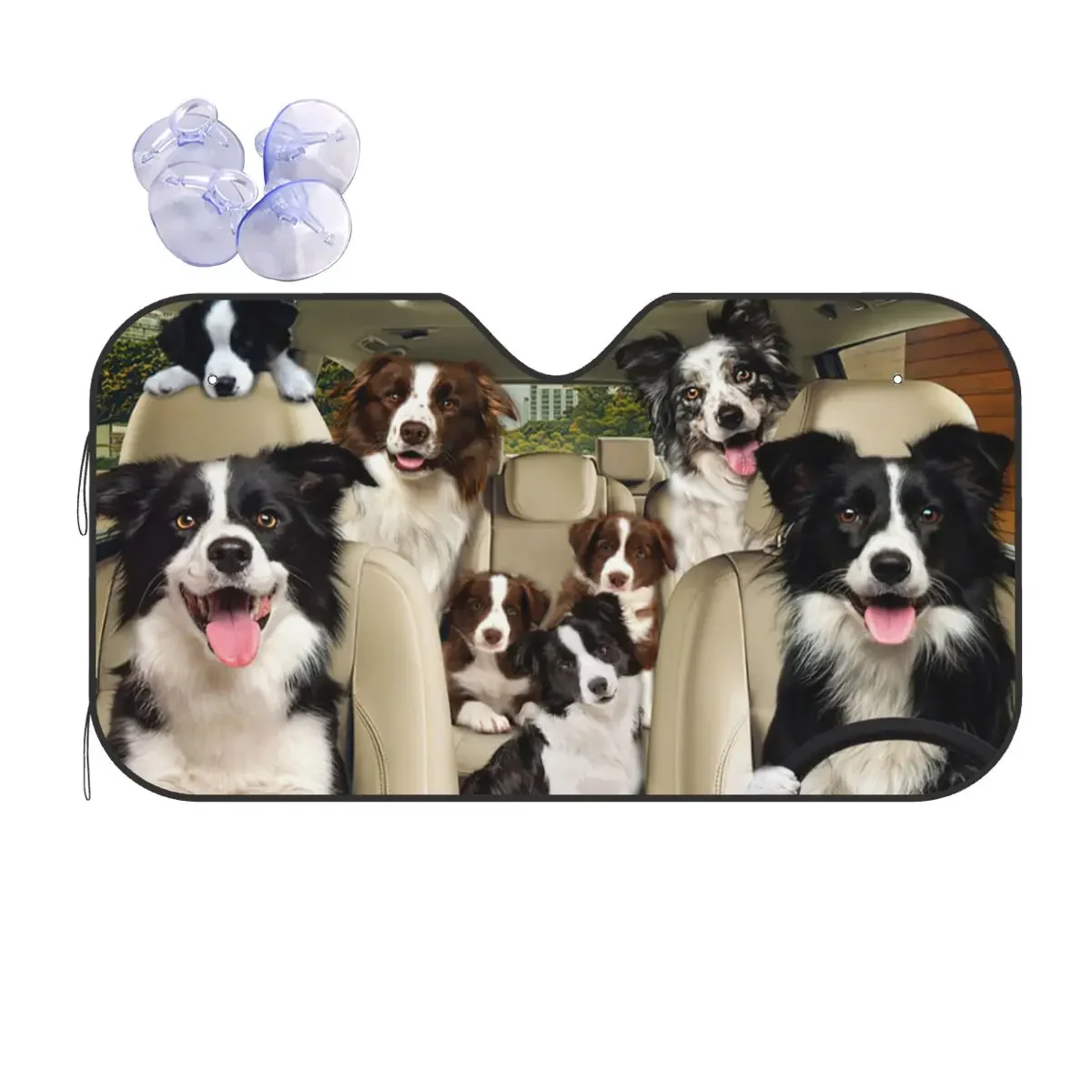 Sheepdog Dog Driver Fold-up Windshield Sunshade 70x130cm Animals Foils Sun Visor Car-covers