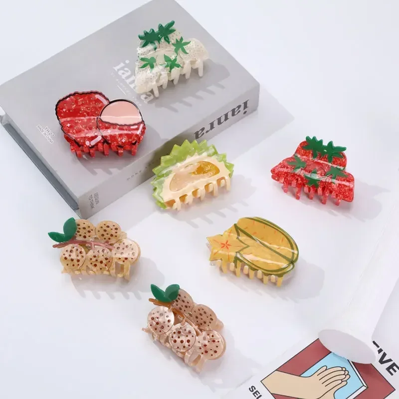 Cartoon Summer Fruit Hair Claw Sweet Food Strawberry Durian Litchi Crab Hair Clips for Woman Girls Hairpins Hair Accessories