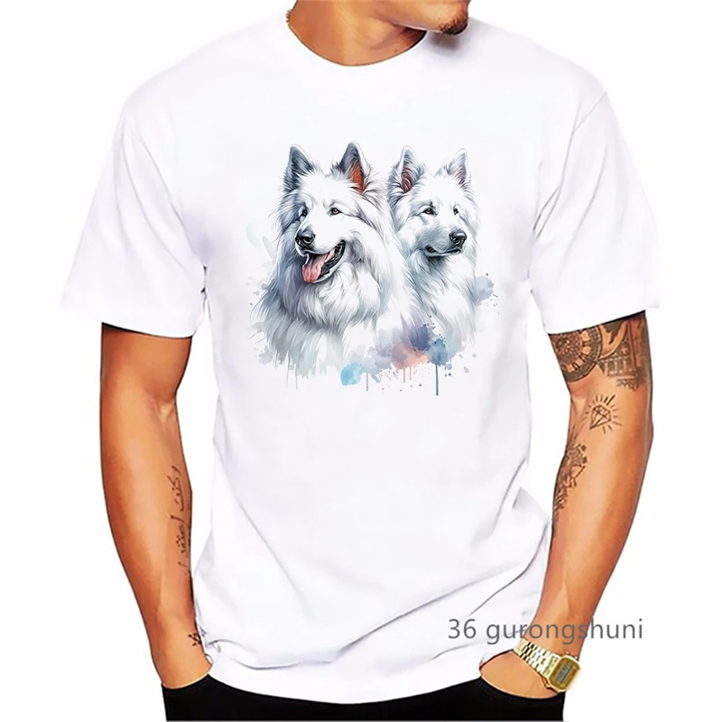 Cool Snowy White Shepherd Animal Printed T Shirt Men'S Clothing Summer Short Sleeve T-Shirt Homme Fashion T-Shirt