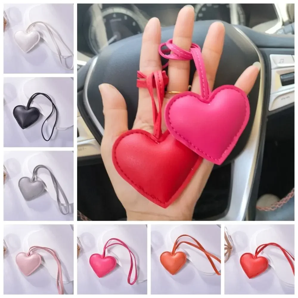 Multi-color PU Leather Heart Keychain Love Cartoon PU Leather Hanger 14 Colors Car Keyring Bag Pendant Women