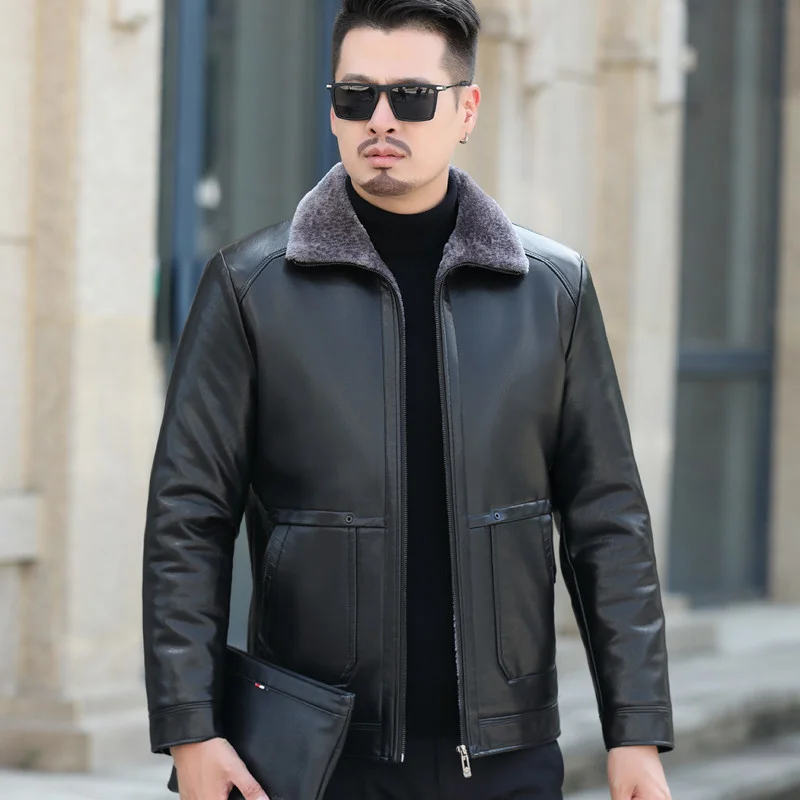 Winter YXL-102 Autumn and Men's Business Casual Natural Leather Jacket Fur One Middle-aged Dress Plus Fertilizer