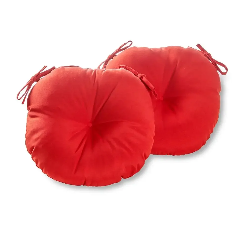 Outdoor Round Seat Cushions Set of 2 Red Bistro Chair Pads Polyester Fill Water-Resistant