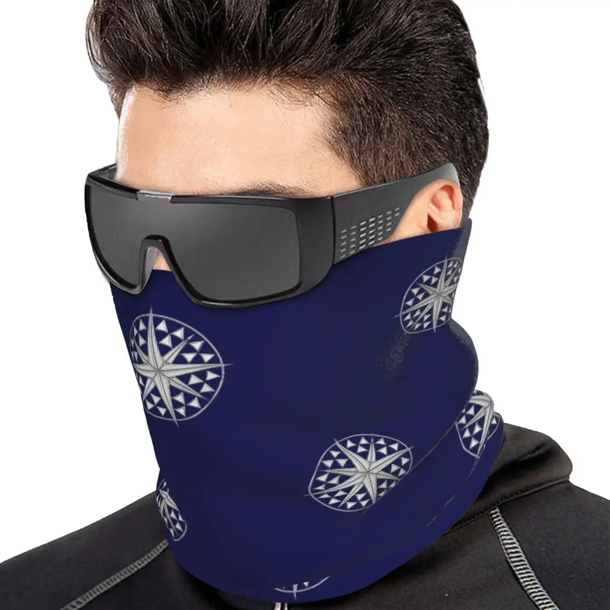 Chrome Style Nautical Compass Star Multifunctional Elastic Neck Gaiter Wind Proof Face Cover Bandana Unisex for Climbing Fishing