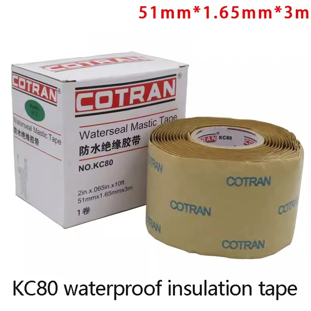 

1/3PK Cotran KC80 Военная мастическая лента ПВХ электроизоляционная лента 2 дюйма x 0,65 дюйма x 10 футов водонепроницаемая огнестойкая лента