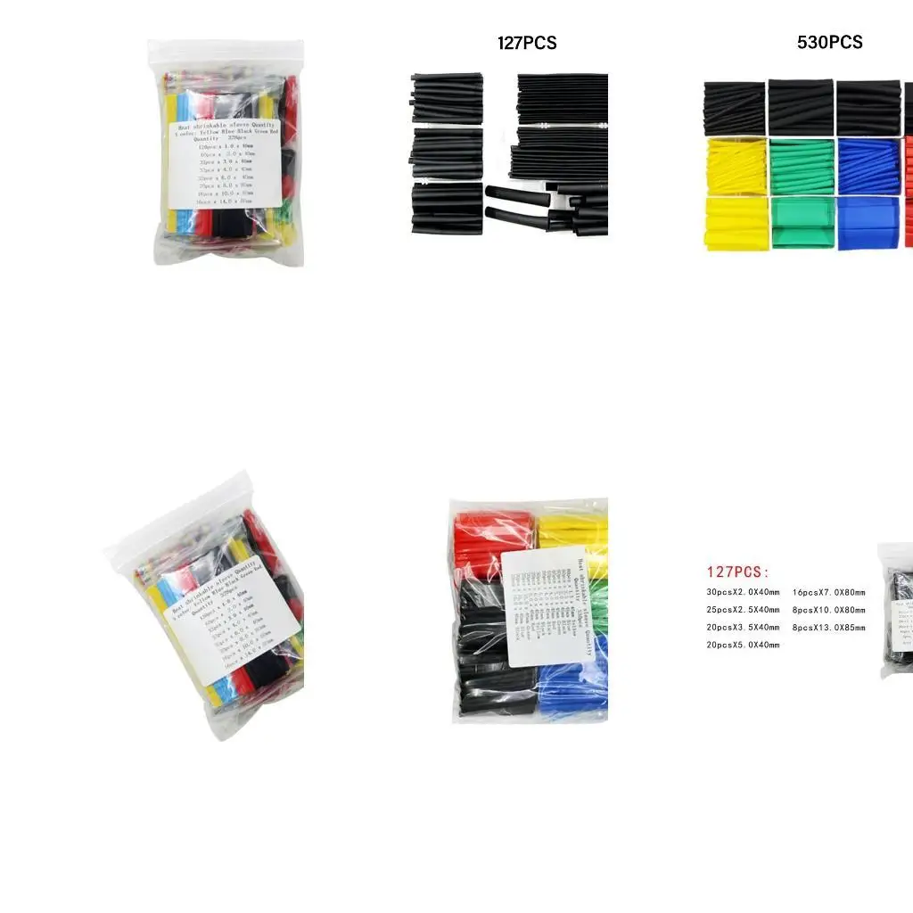 652F تقلص العزل تنقصات غلاف حراري السيارة كابل السلك الكهربائي الأكمام القابلة للتقلص 127/164/328/530pcs