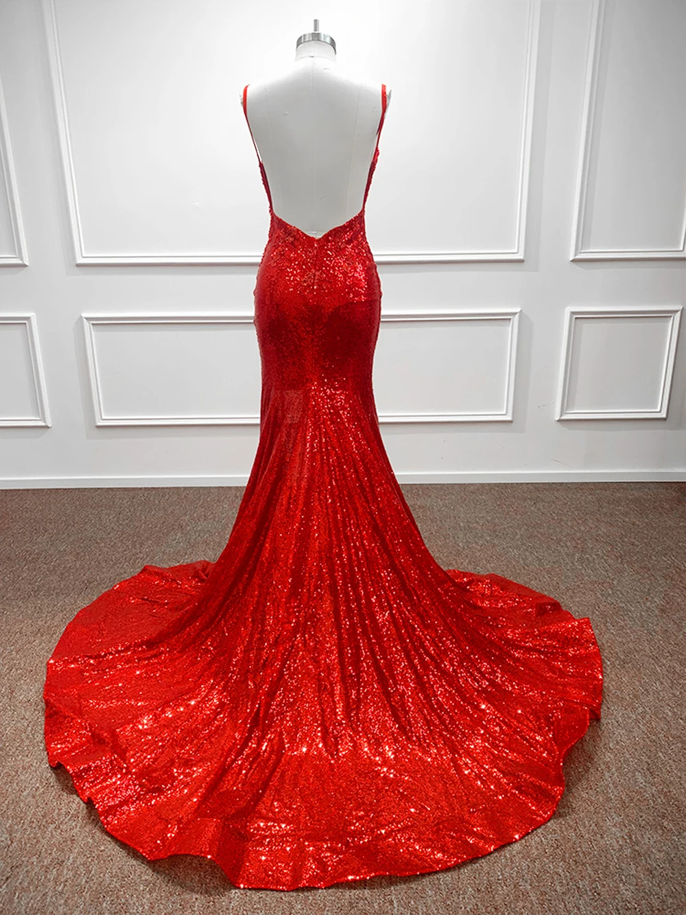 Sparkly Red Sequined Prom Dresses High Split Appliques Beaded Pearls Mermaid Exquisite Formal Party Evening Gown Vestido De Gala