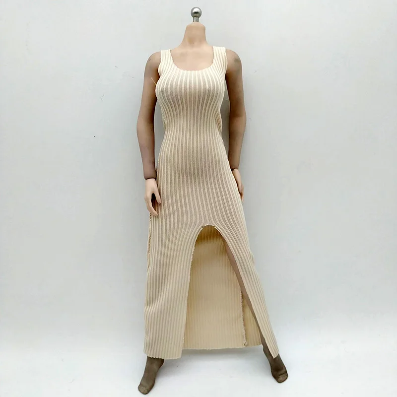 

1/6 Scale Beige elegant Long Dress Female Solider Sexy Slit longuette Skirt Clothes Model for 12in PH TBL Action Figure Toys