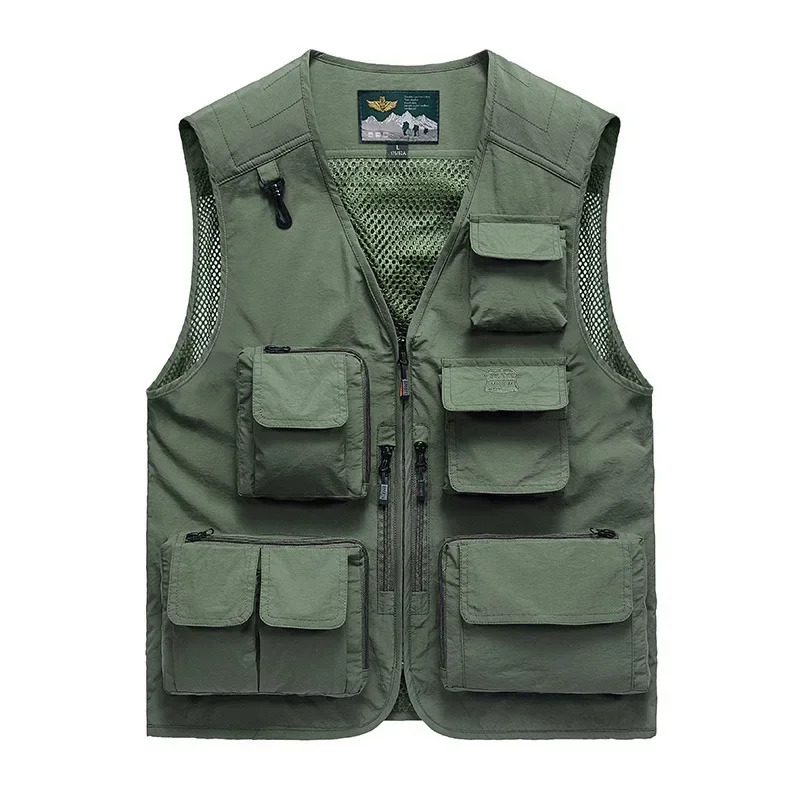 Gilet d'épaule surdimensionné pour homme, maille, poches multiples, photographie, journaliste de pêche, extérieur, printemps, été