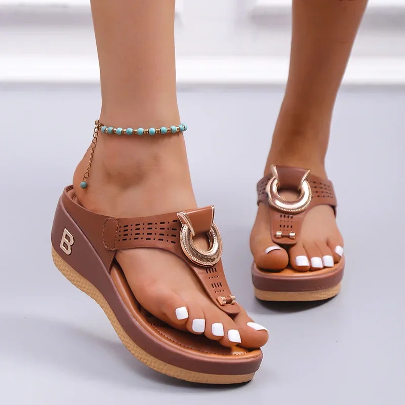 Women Flip Flops Rome Wedges Platform Slippers 2022 New Trend Brand Designer Sexy Ladies Shoes Causal Beach Dress Slides