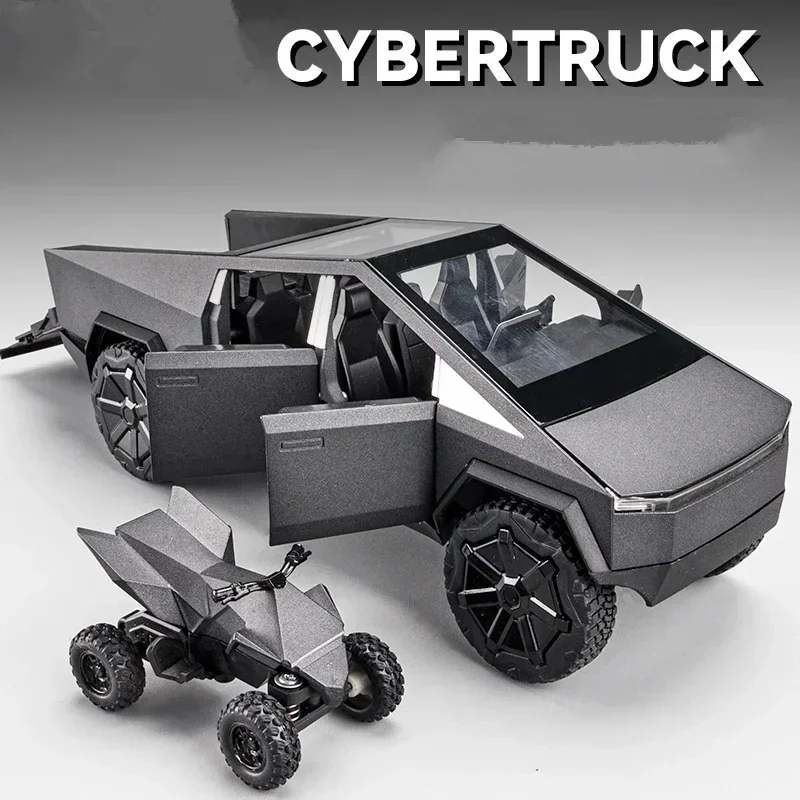 Tesla-Off-Road Truck Pickup Toy para crianças, 1:24 Alloy Car Model, Diecasts Brinquedo Metal, Simulação Luz e Som, Presente