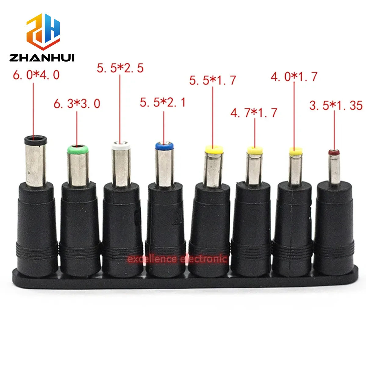 8Pcs DC Power Adapter Kit - 5.5x2.1mm Female Jack to 6.3/6.0/5.5/4.8/4.0/3.5/2.5/1.7/1.35mm Male Plug Converter