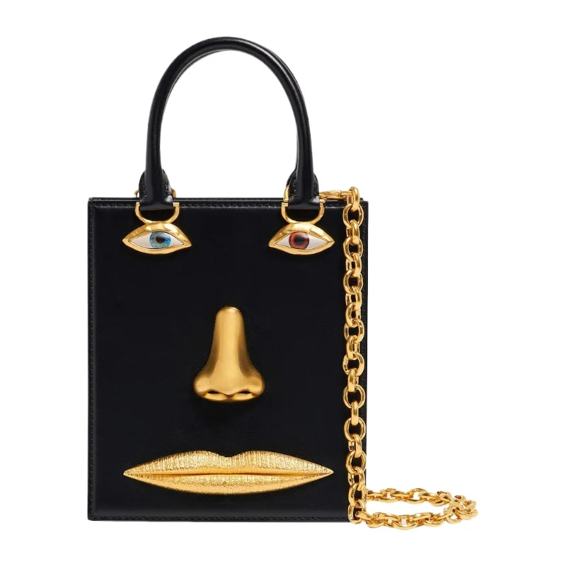 

Mini Anatomy Jewelry Bag Master Quality Black Leather Luxurious Handbag Famous Brands Woman Gold-tone Chain Strap Bag With Face