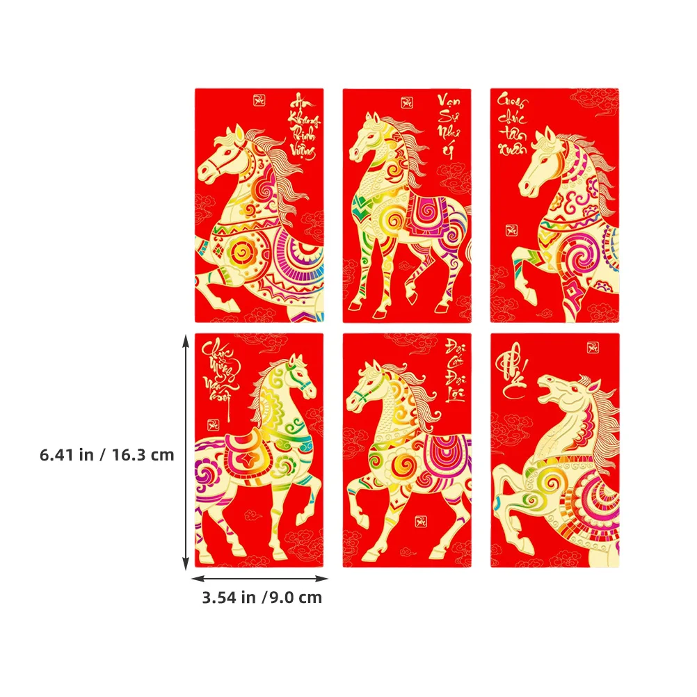 36Pcs Horse Year Red Envelopes 2026 Chinese New Year Lucky Money Cash Packets Spring Festival Lunar Red Money Bags