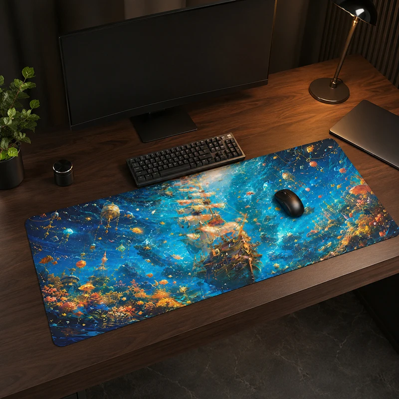 Mouse Pad Gamer Underwater Shipwreck Fish XL Large Computer HD Mousepad XXL keyboard pad Natural Rubber Non-Slip Soft Table Mat