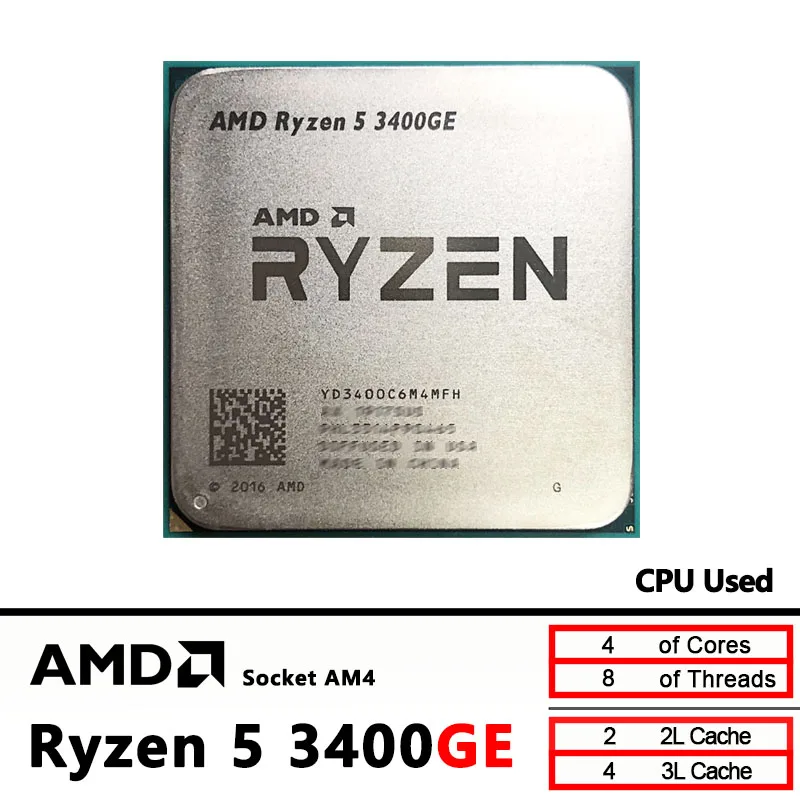 

Процессор AMD Ryzen 5 3400GE R5 3400GE 3.3 ГГц, б/у, четырехъядерный, восьмипоточный, 35 Вт, YD3400C6M4MFH, сокет AM4