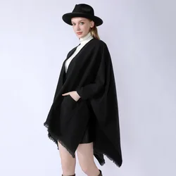 New cross-border Europe and the United States pure color shawl simple pocket warm Cape Europe and the United States high-end tra