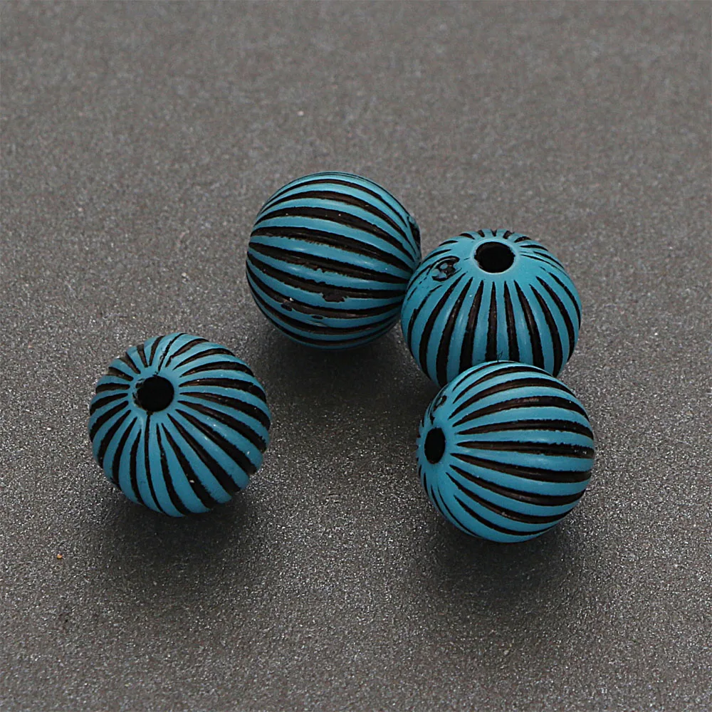 Miasol 100 Pcs 10mm Plating Acrylic Vintage Retro Ethnic Stripe Round Antique Design Spacers Beads For Diy Jewelry Making