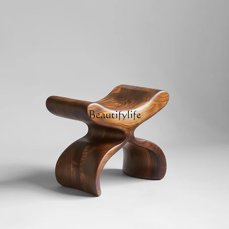 

Modern art design high-end solid wood low stool home living room antique creative shoe changing stool