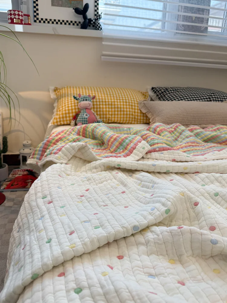 

Летнее легкое одеяло-плед для кондиционера с принтом в горошек для девочек, из лиоцелла, охлаждающее летнее покрывало-плед для сна