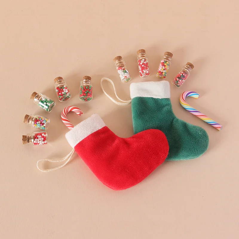 

Mini Christmas Stocking Set, Plush Santa Socks with Candy Decor for DIY Holiday & Dollhouse Accessories